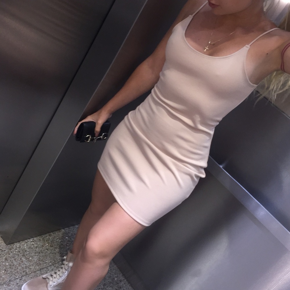Mini Body-con Dress Color Tan Size L - Picture 8 of 12